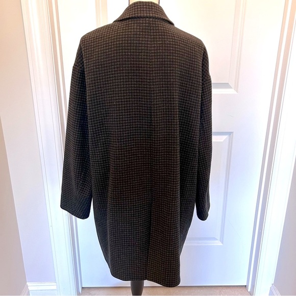 Zara Black and Brown Houndstooth Wool Coat SZ L - Picture 4 of 5